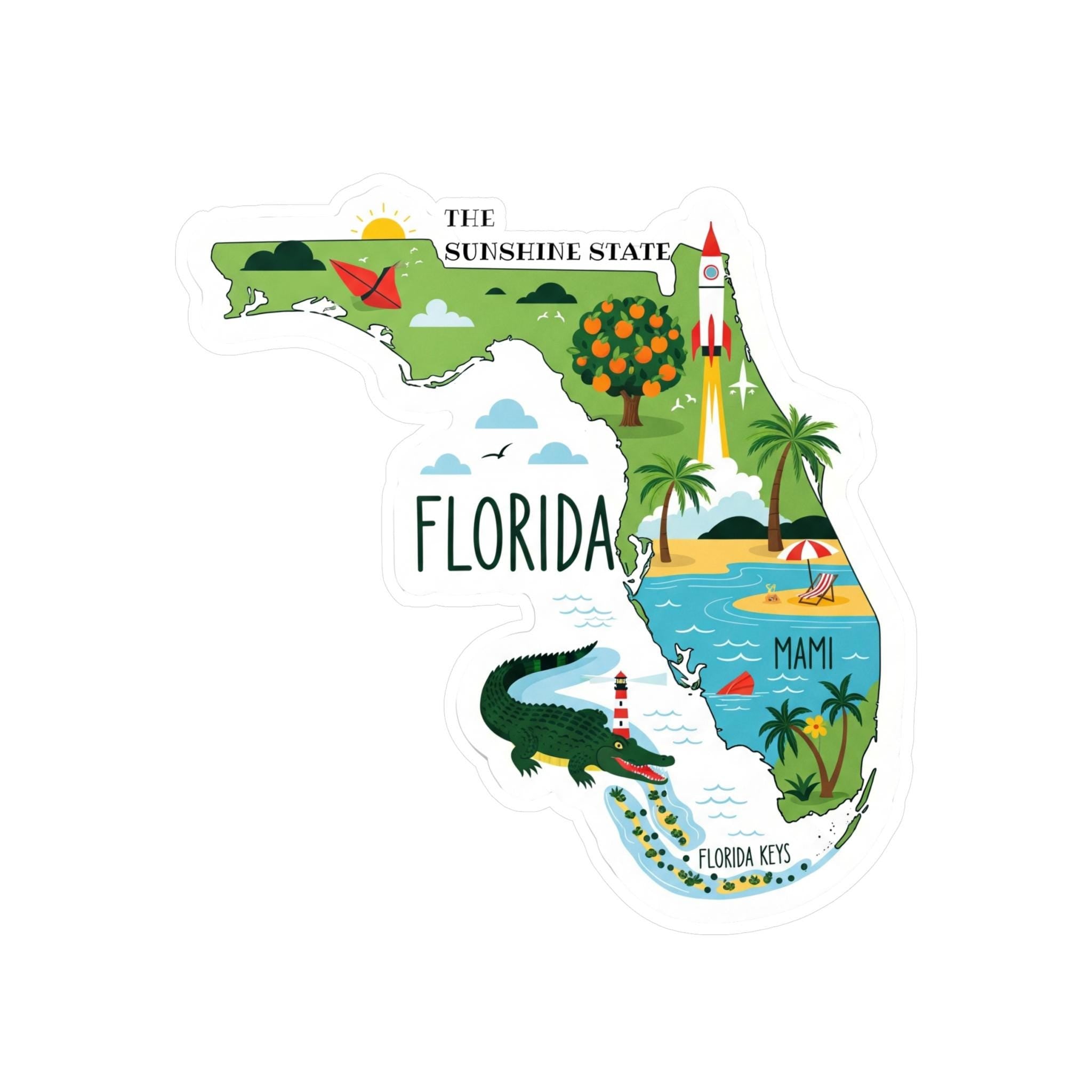 Florida State Sticker, USA Kiss-Cut Vinyl, Landmark Waterproof Decal, United States Travel Collection