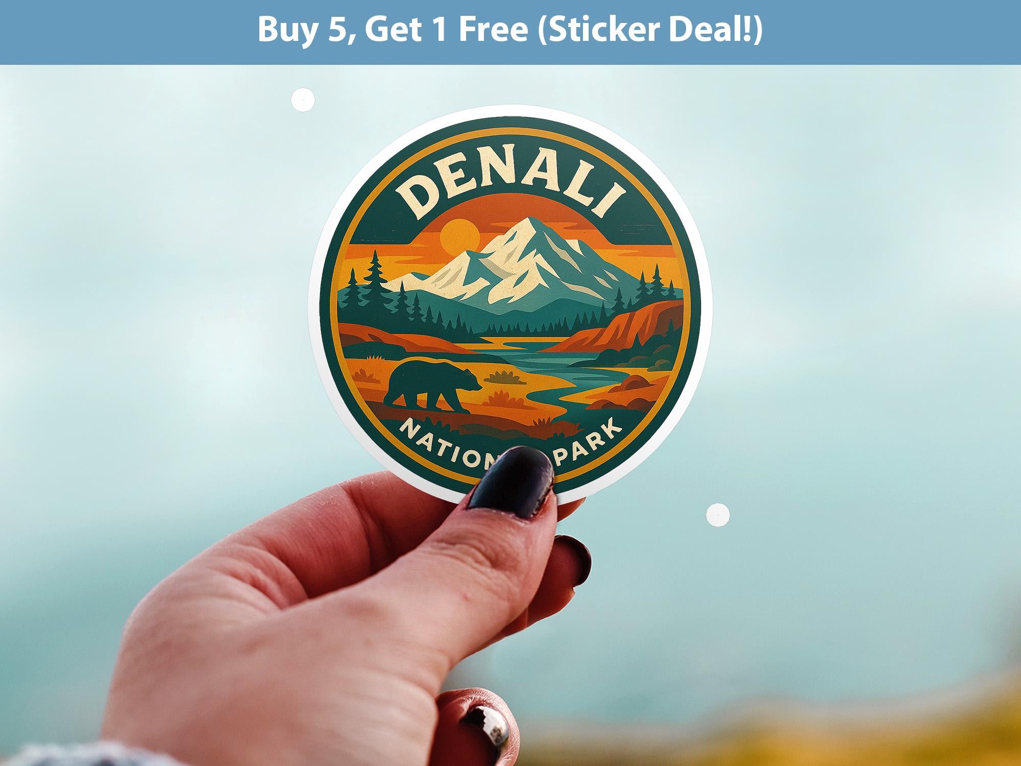 Denali National Park Sticker, Retro Vinyl Waterproof Decal, Vintage USA Travel Collection