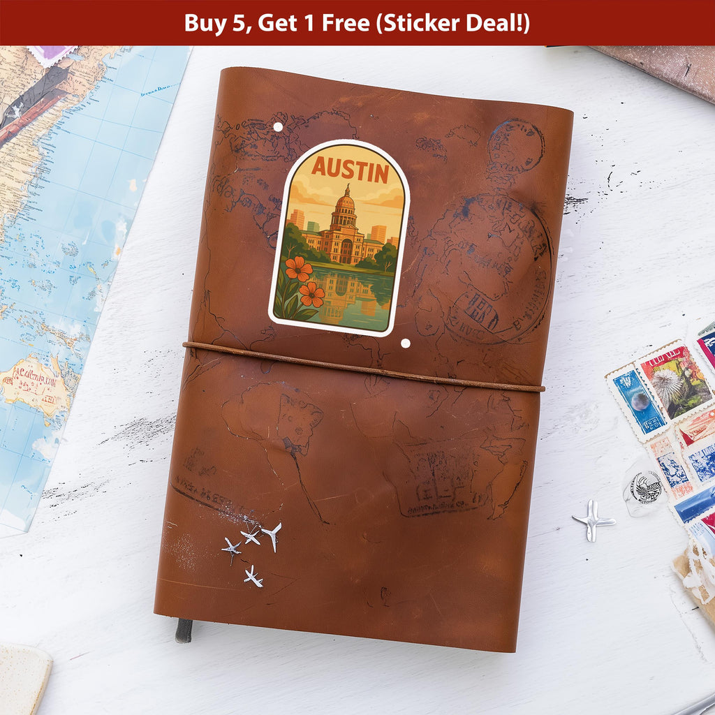 Austin Texas Sticker, Vintage City Vinyl Decal, Retro Travel Lover Collection, Journal Scrapbook