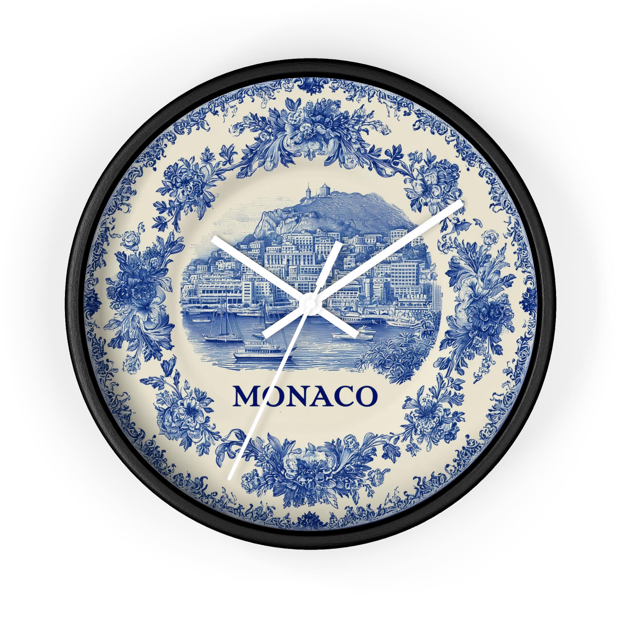 Monaco Wall Clock, Delf style Home Decor, Vintage City Travel Keepsake Art