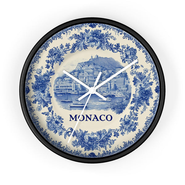 Monaco Wall Clock, Delft style Home Decor, Vintage City Travel Keepsake Art