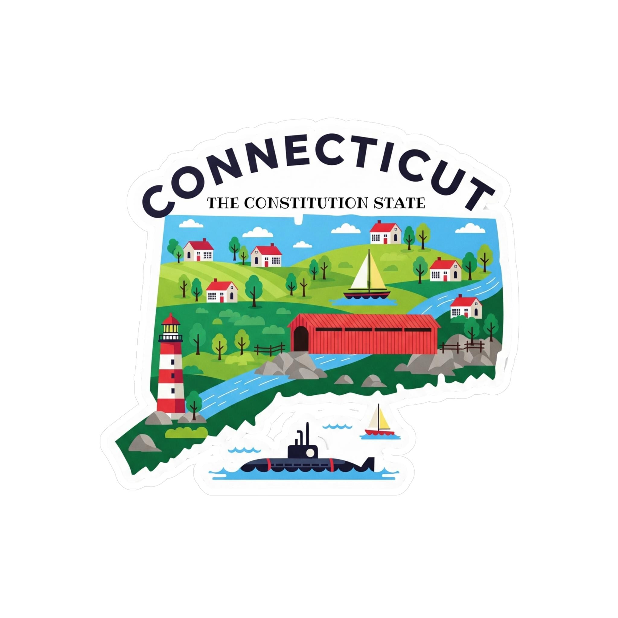 Connecticut State Sticker, USA Kiss-Cut Vinyl, Landmark Waterproof Decal, United States Travel Collection