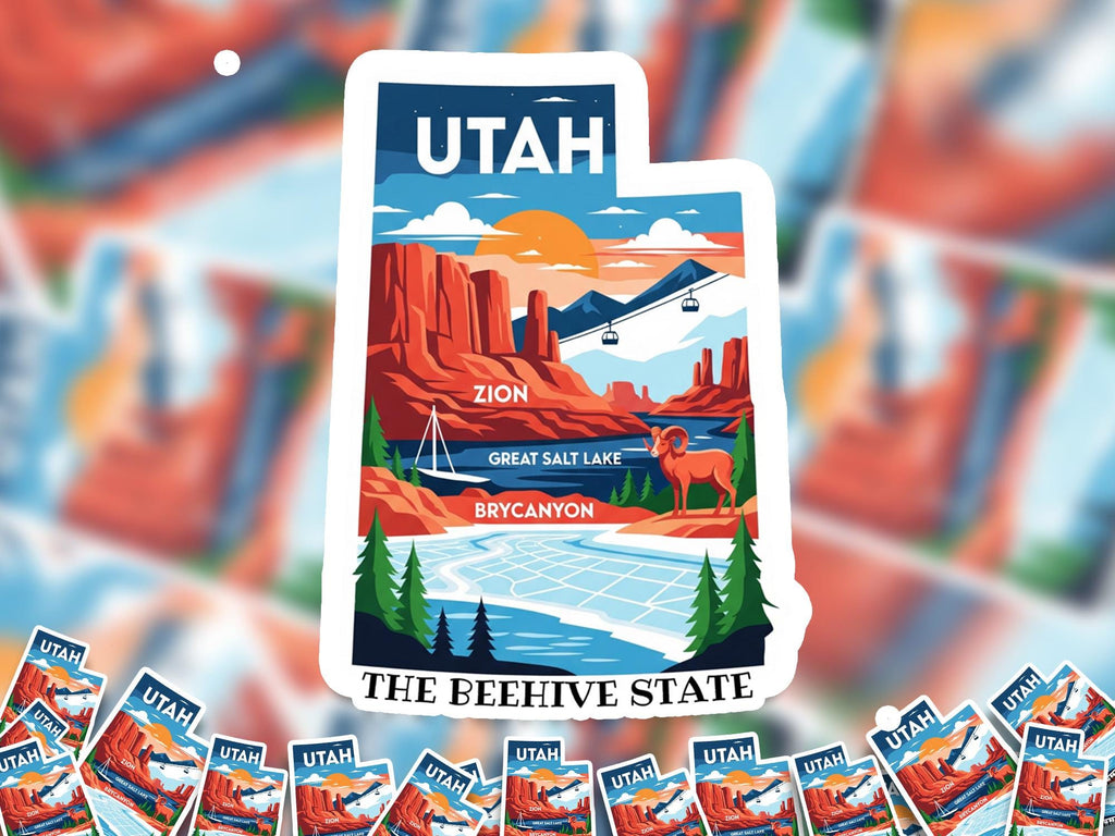 Utah State Sticker, USA Kiss-Cut Vinyl, Landmark Waterproof Decal, United States Travel Collection