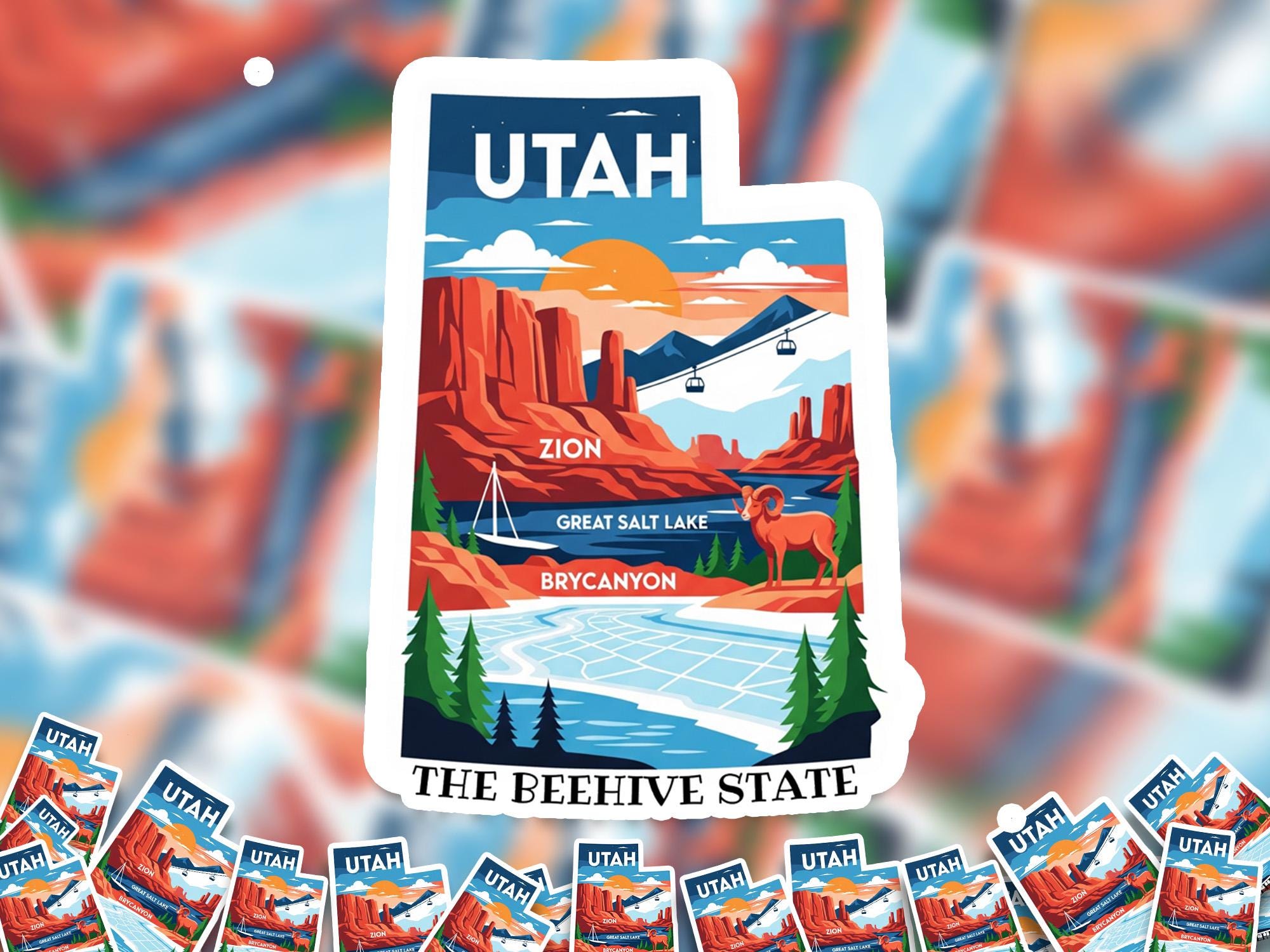 Utah State Sticker, USA Kiss-Cut Vinyl, Landmark Waterproof Decal, United States Travel Collection