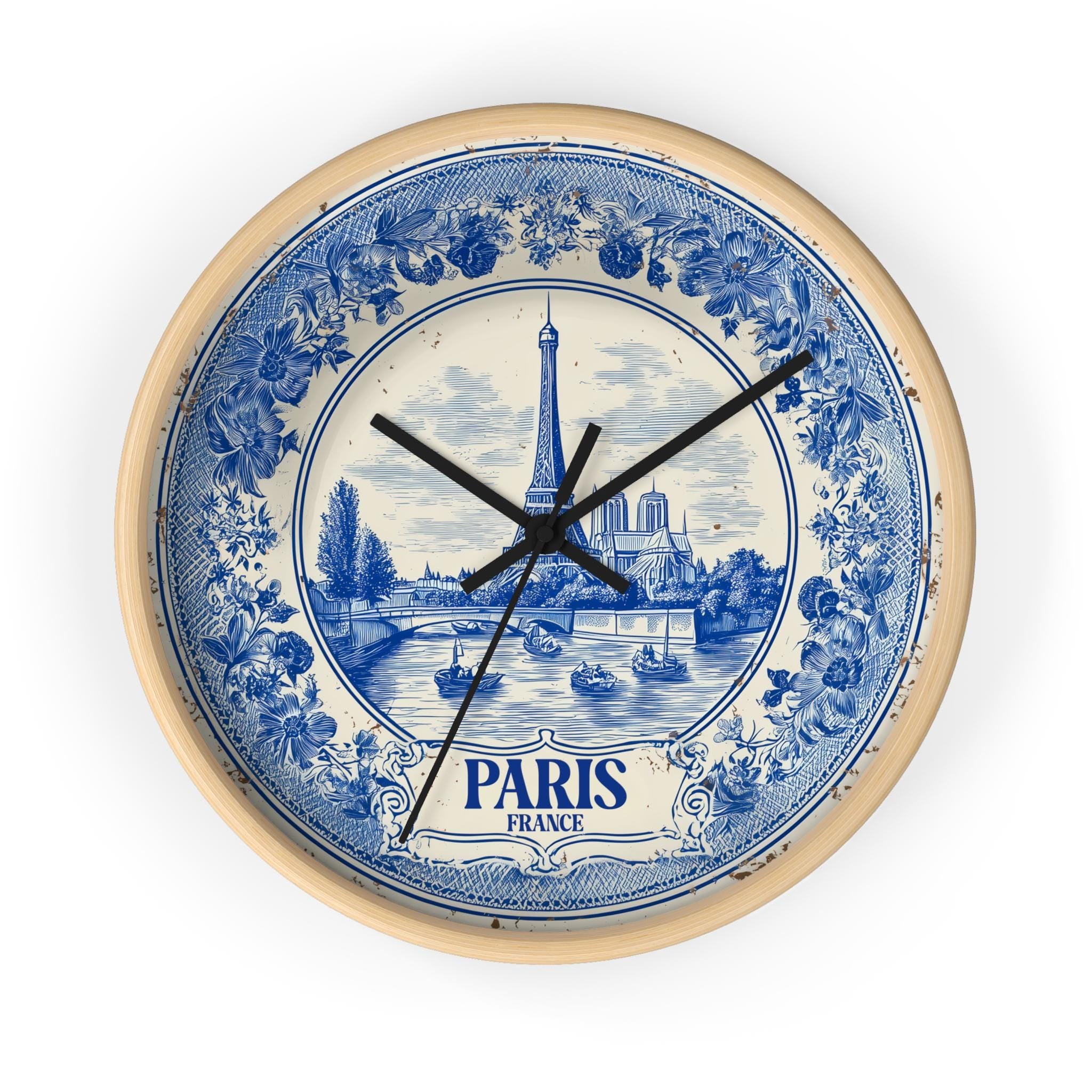 Paris France Wall Clock, Delf style Home Decor, Vintage City Travel Keepsake Art