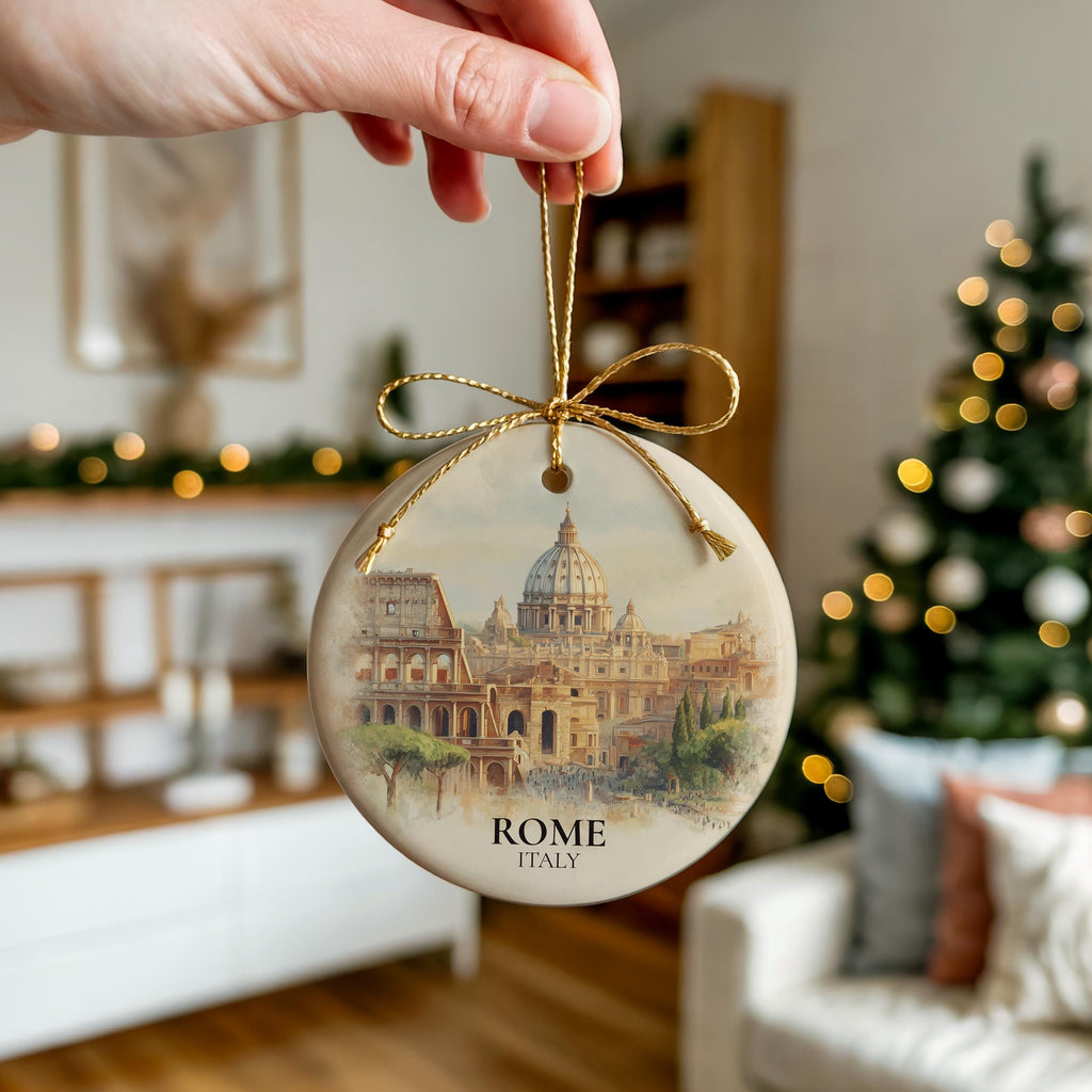 Rome Italy Personalized Watercolor Ornament, Custom Ceramic Christmas gift, Travel Keepsake