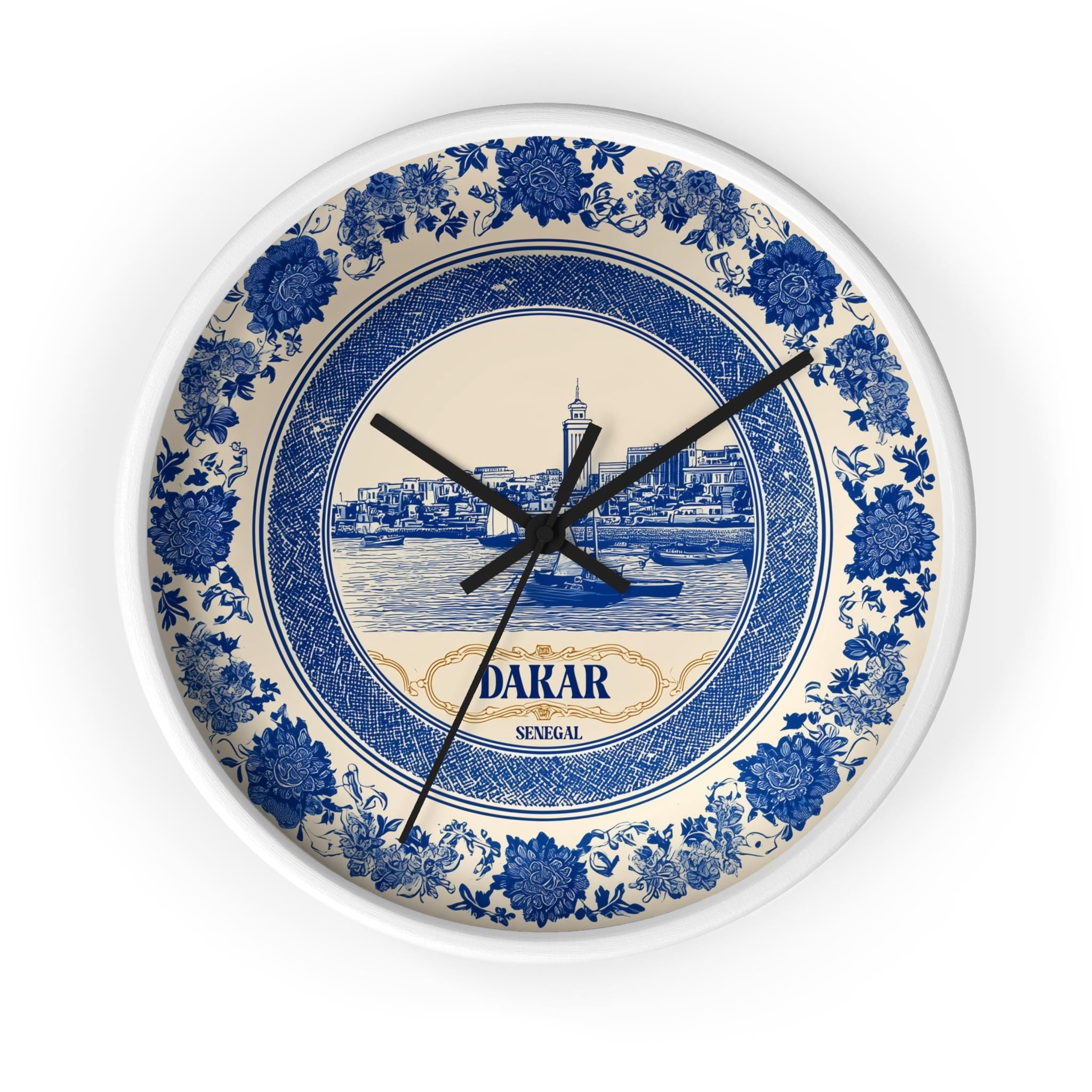 Dakar Senegal Wall Clock, Delf style Home Decor, Vintage City Travel Keepsake Art