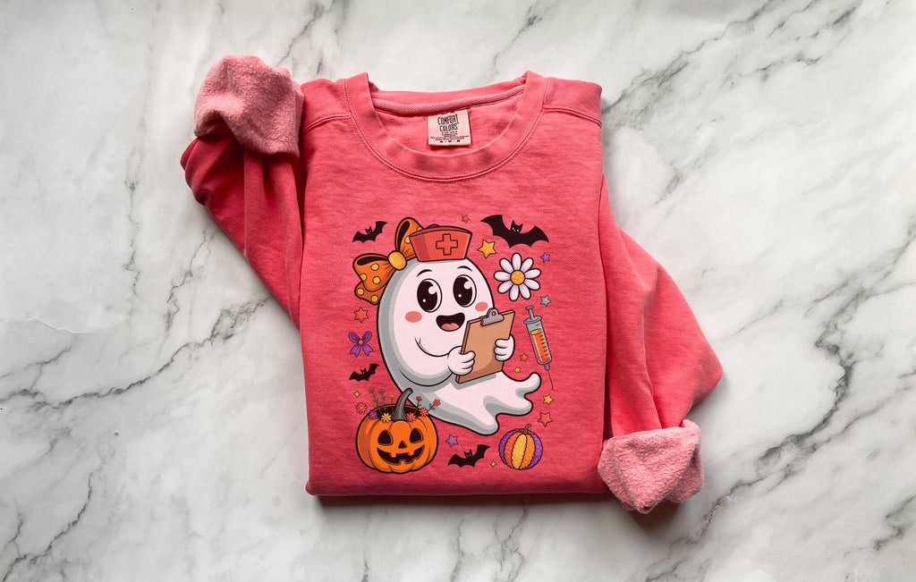 Cute Ghost Nurse Halloween Sweatshirt, Funny RN Top, Boo Boo Crew, Cute Halloween, Fall Nurse Apparel,  Gift for Nurse