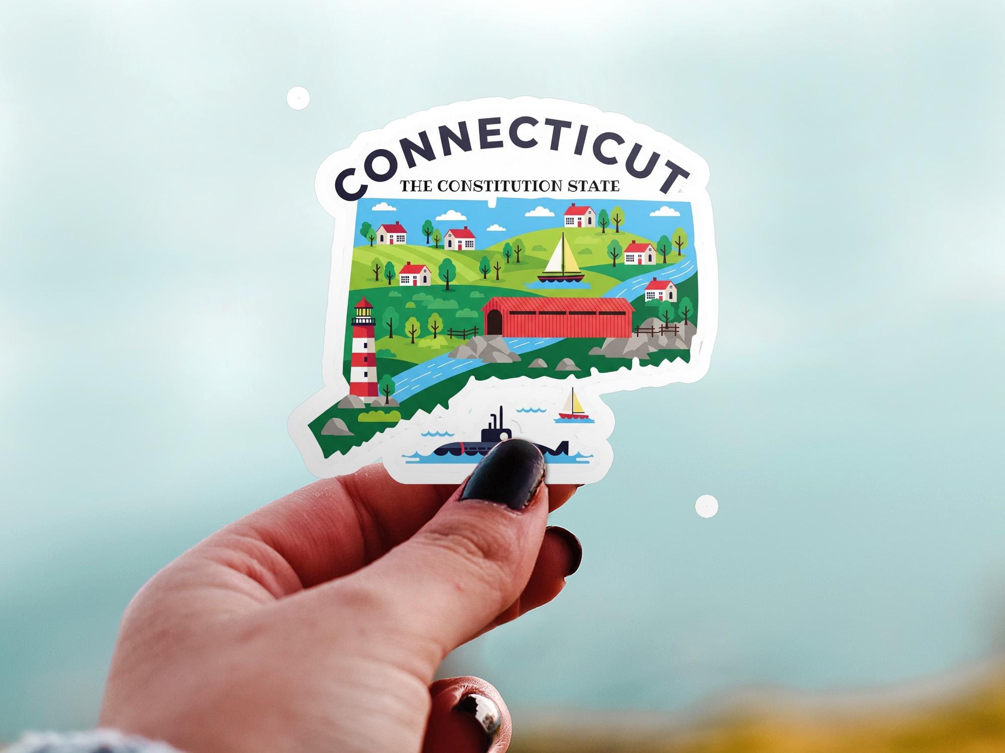 Connecticut State Sticker, USA Kiss-Cut Vinyl, Landmark Waterproof Decal, United States Travel Collection