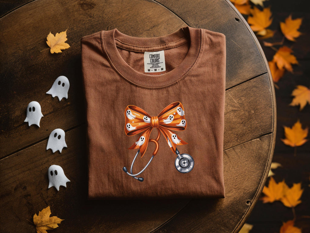 Halloween Nurse Sweatshirt: Spooky Plaid Bow, Stethoscope - Medical Gift