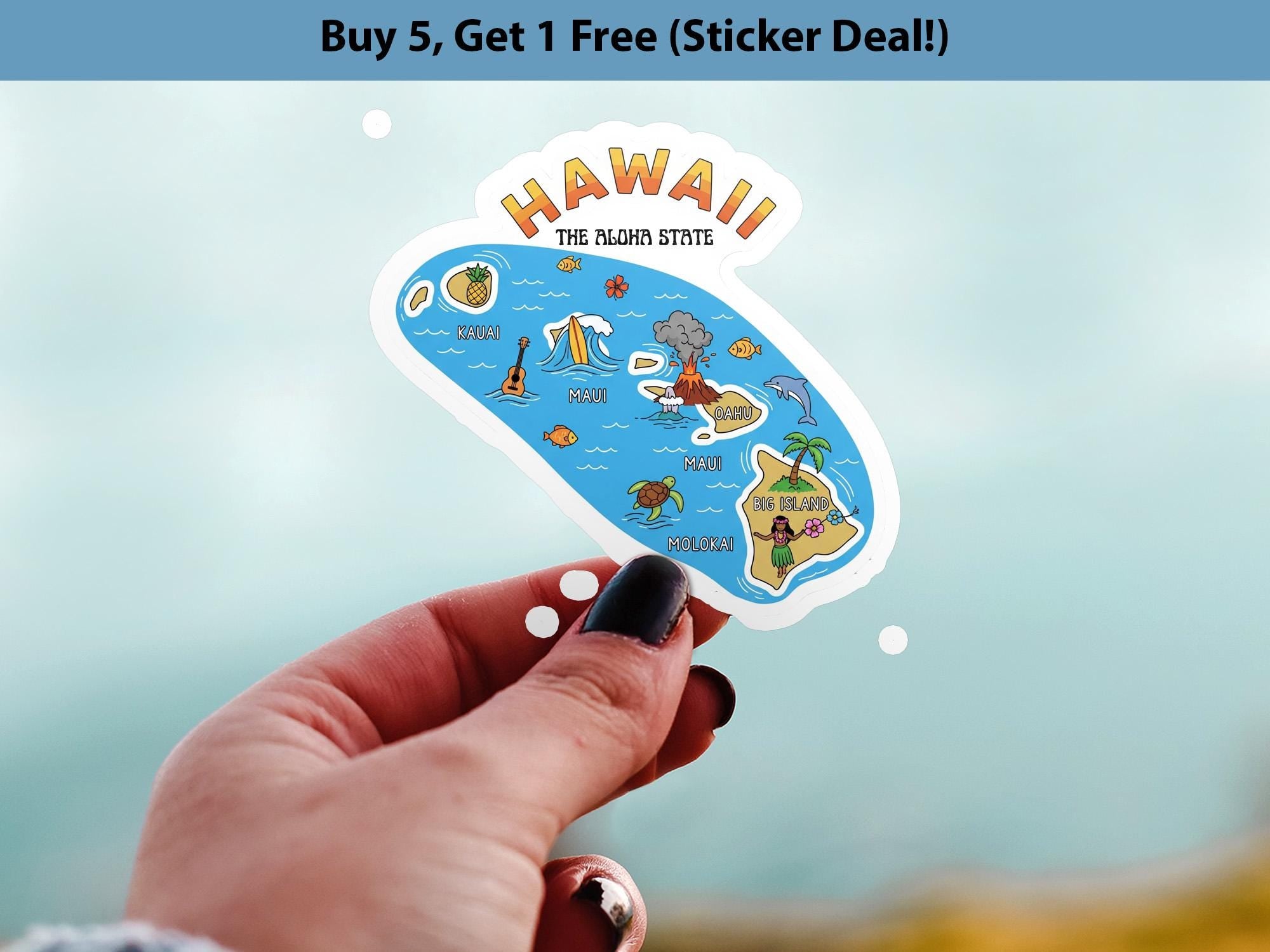 Hawaii State Sticker, USA Kiss-Cut Vinyl, Landmark Waterproof Decal, United States Travel Collection