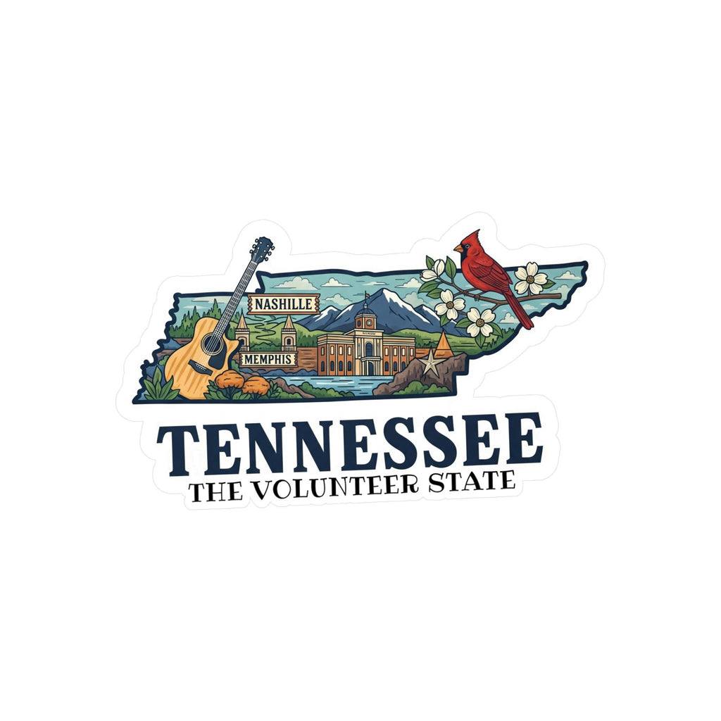 Tennessee State Sticker, USA Kiss-Cut Vinyl, Landmark Waterproof Decal, United States Travel Collection
