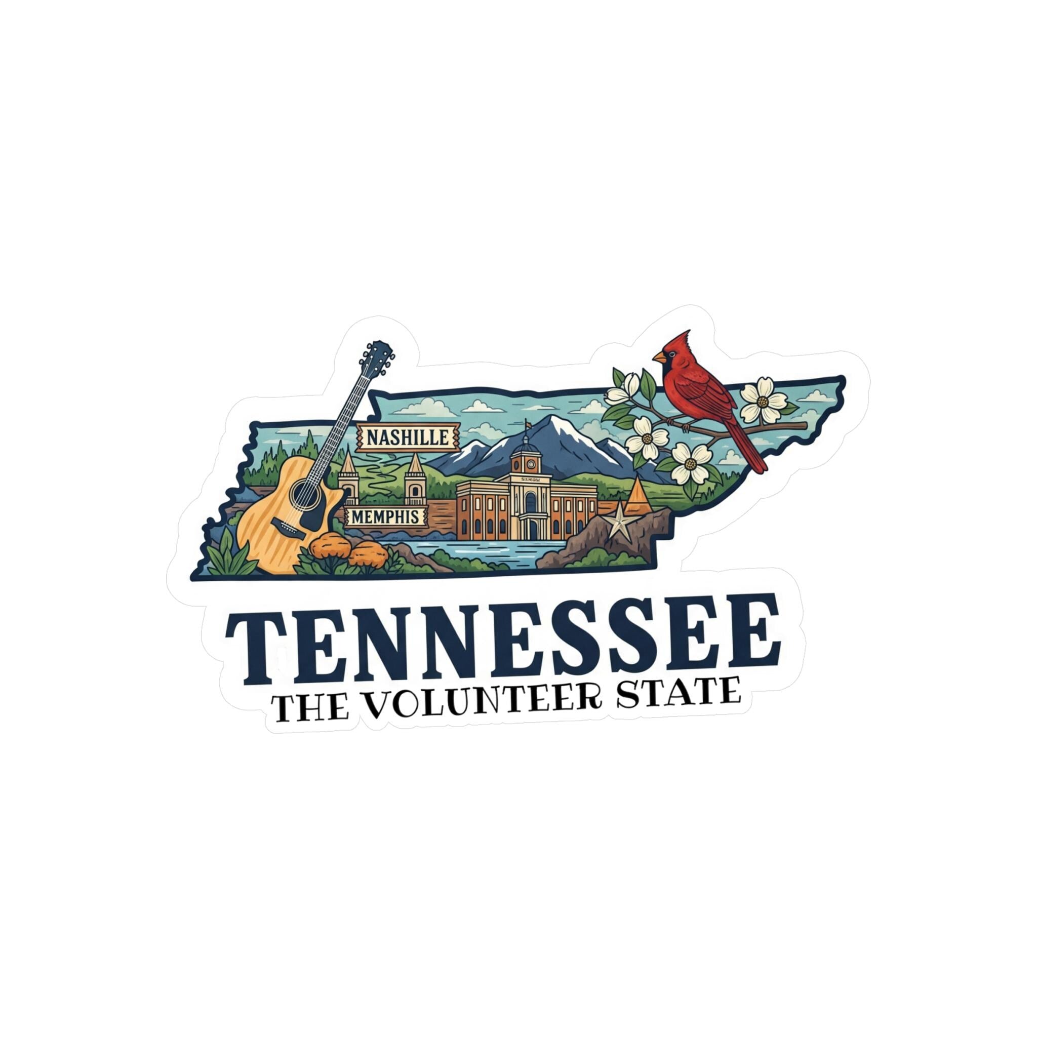 Tennessee State Sticker, USA Kiss-Cut Vinyl, Landmark Waterproof Decal, United States Travel Collection