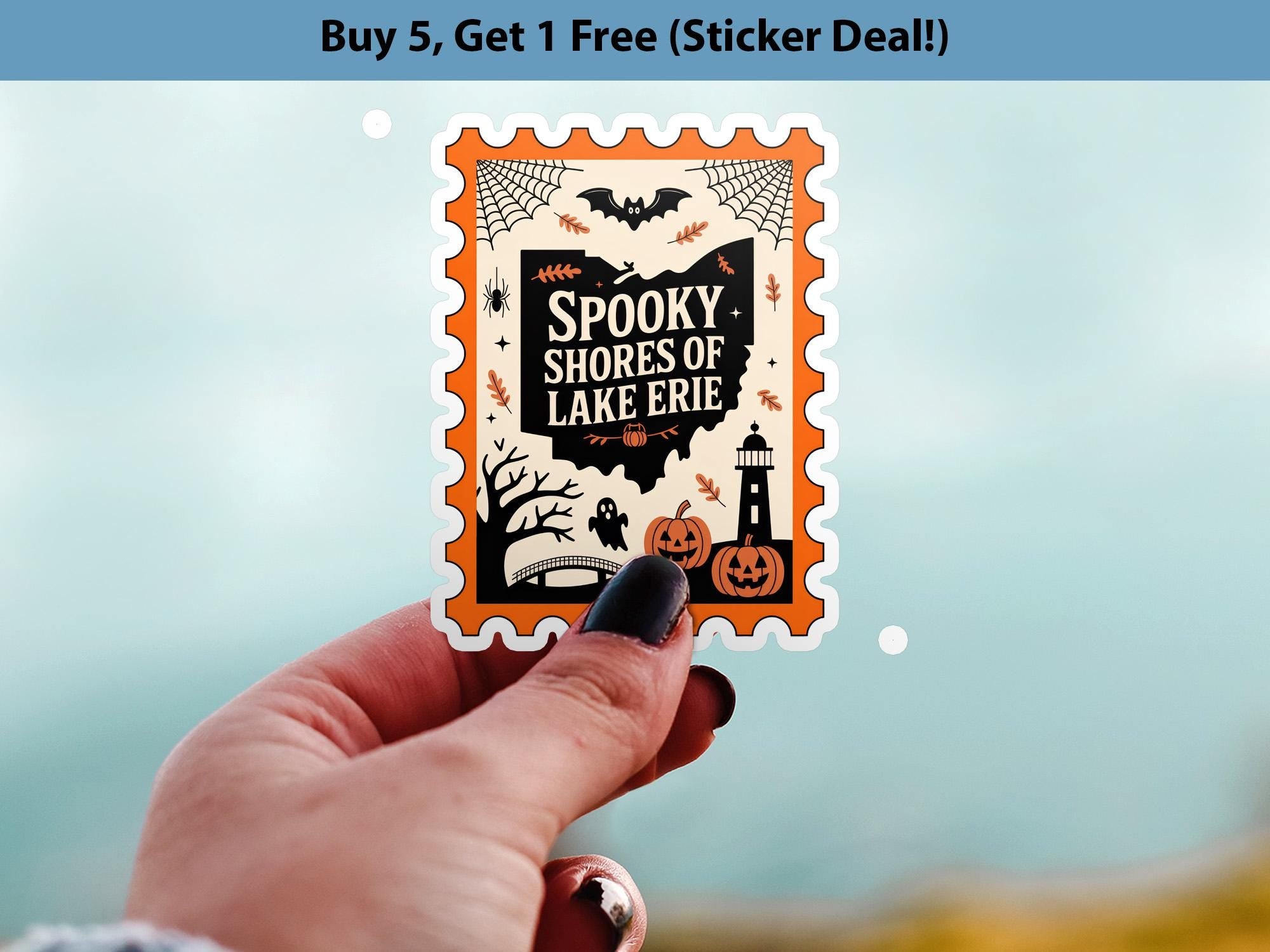 Ohio Stamp Halloween Sticker, Spooky USA Kiss-Cut Vinyl, Waterproof Decal, United States Travel