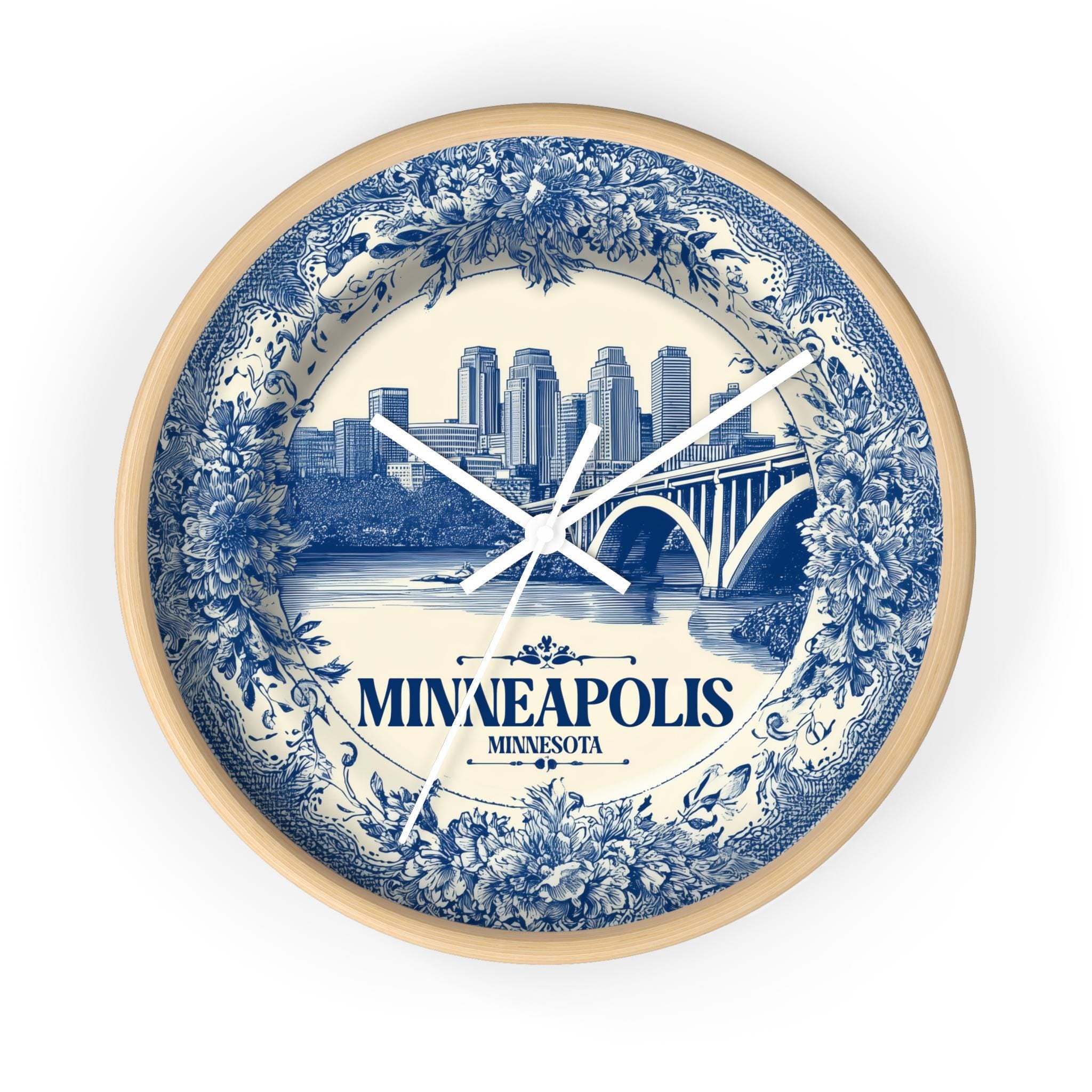 Minneapolis Minnesota Wall Clock, Delf style Home Decor, Vintage City Travel Keepsake Art