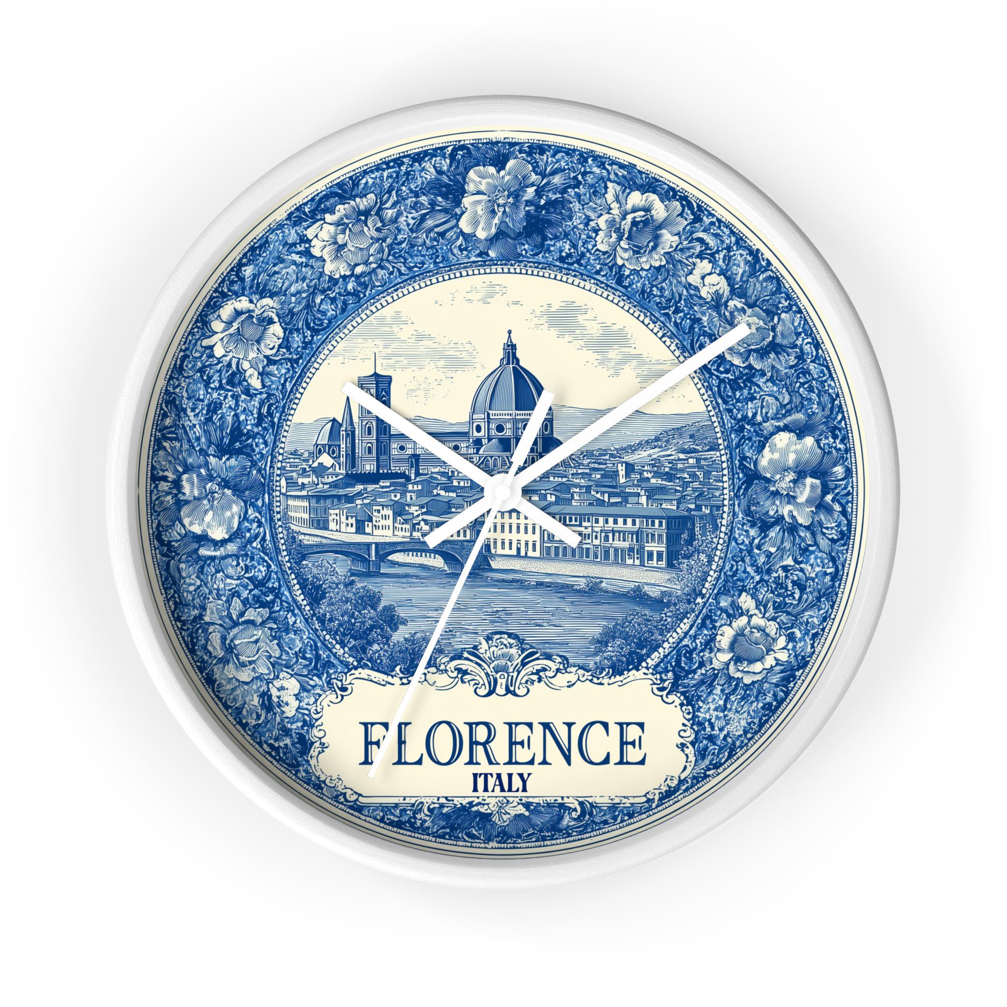 Florence Italy Wall Clock, Delf style Home Decor, Vintage City Travel Keepsake Art