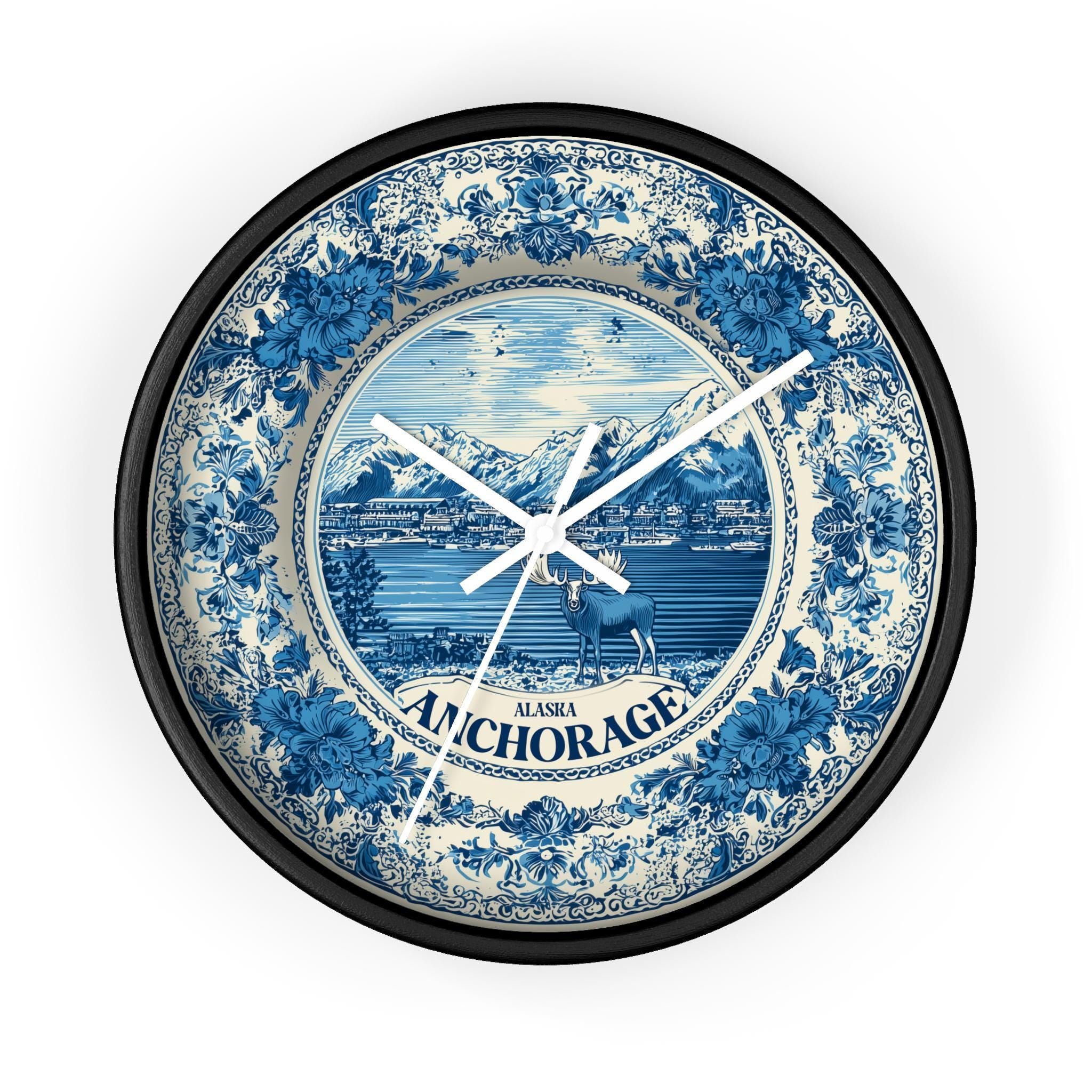 Anchorage Alaska Wall Clock, Delf style Home Decor, Vintage City Travel Keepsake Art