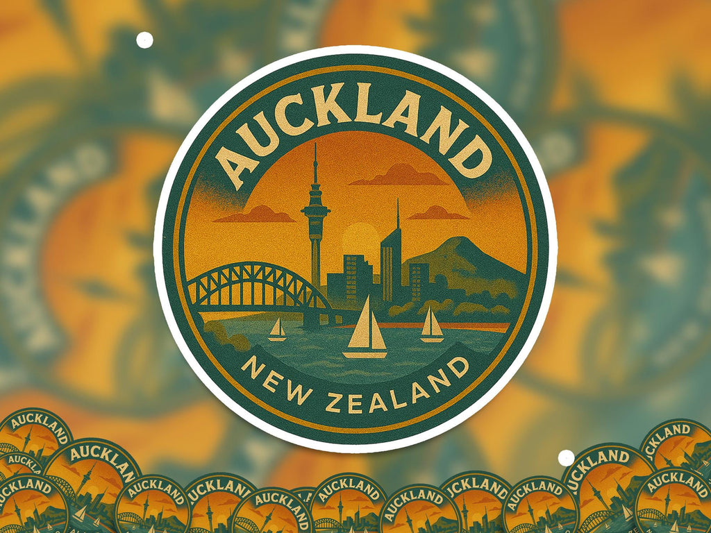 Auckland New Zealand Kiss-Cut Vinyl, Waterproof Decal, Retro Travel Lover Collection