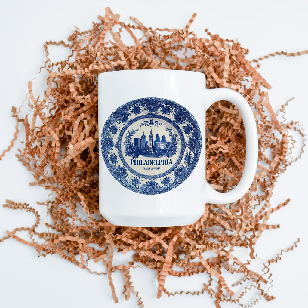 Philadelphia Mug Pennsylvania Mug, Custom Delft Style cup, Personalized Vintage Travel City Gift