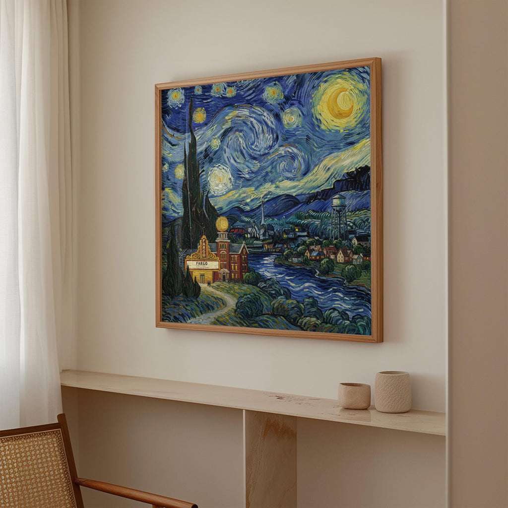 Fargo North Dakota Starry Night Wall Art, Van Gogh Print, Travel Gift Home Decor