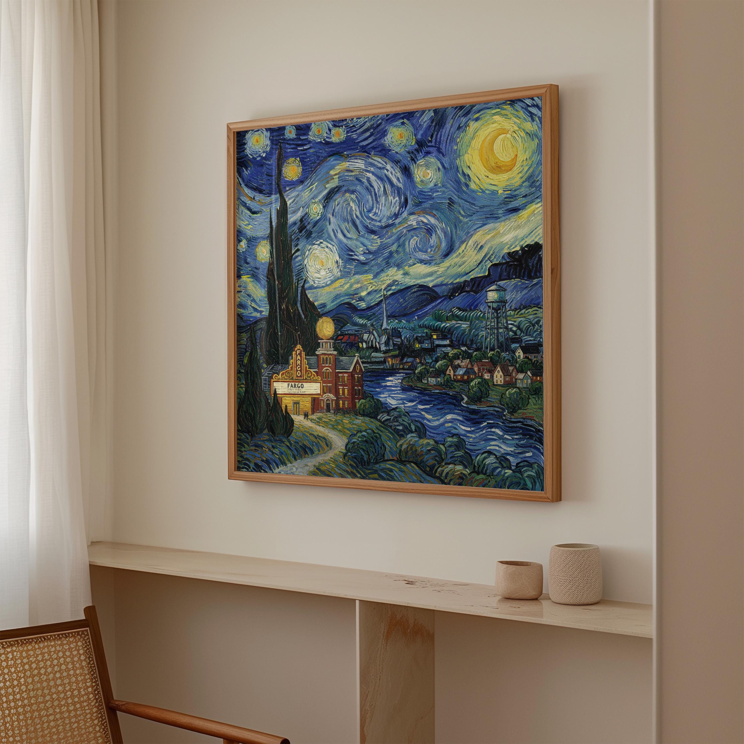 Fargo North Dakota Starry Night Wall Art, Van Gogh Print, Travel Gift Home Decor