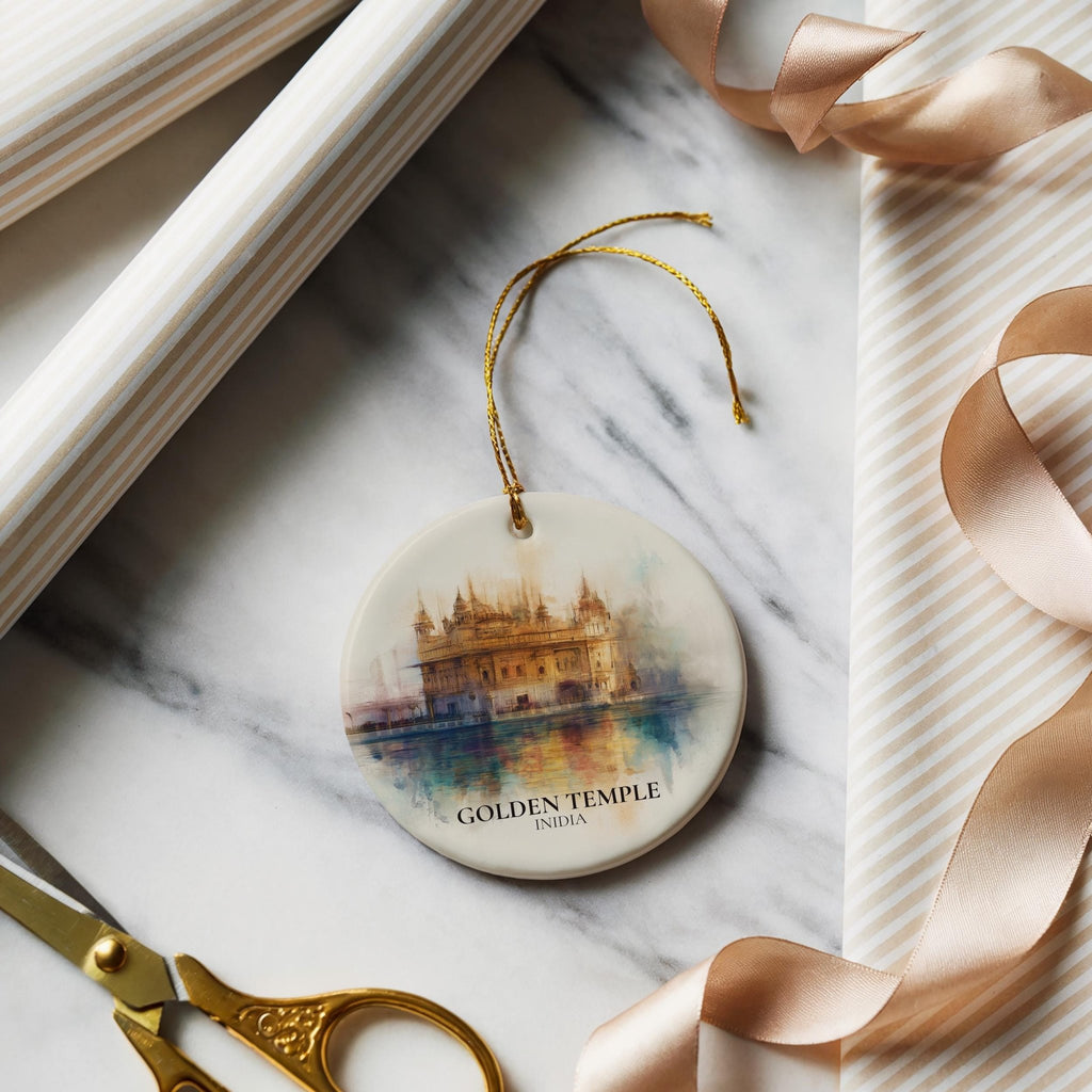 Golden Temple India Personalized Watercolor Ornament, Custom Ceramic Christmas gift, Travel Keepsake - CuteBeePix