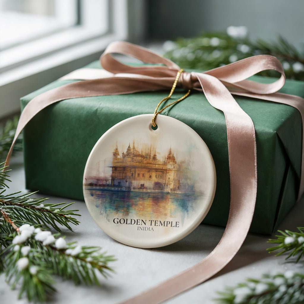 Golden Temple India Personalized Watercolor Ornament, Custom Ceramic Christmas gift, Travel Keepsake - CuteBeePix