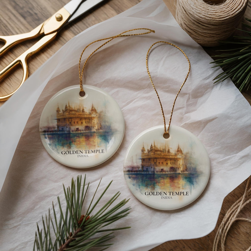 Golden Temple India Personalized Watercolor Ornament, Custom Ceramic Christmas gift, Travel Keepsake - CuteBeePix
