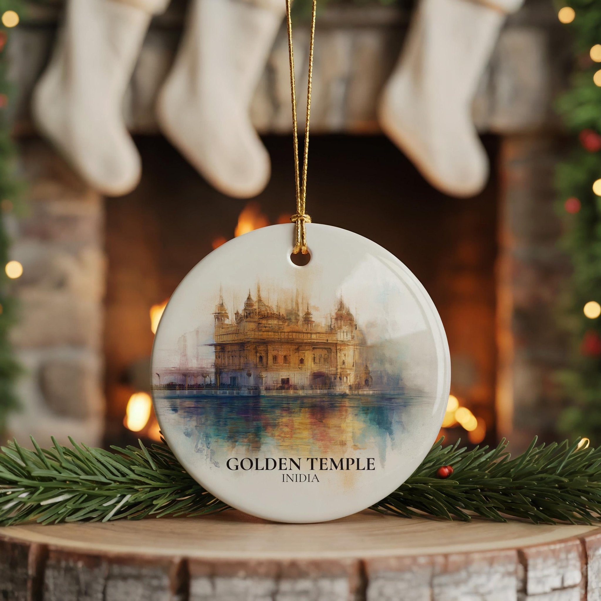 Golden Temple India Personalized Watercolor Ornament, Custom Ceramic Christmas gift, Travel Keepsake - CuteBeePix