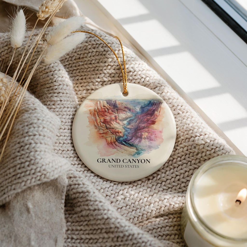 Grand Canyon United States Personalized Watercolor Ornament, Custom Ceramic Christmas gift, Travel Keepsake - CuteBeePix