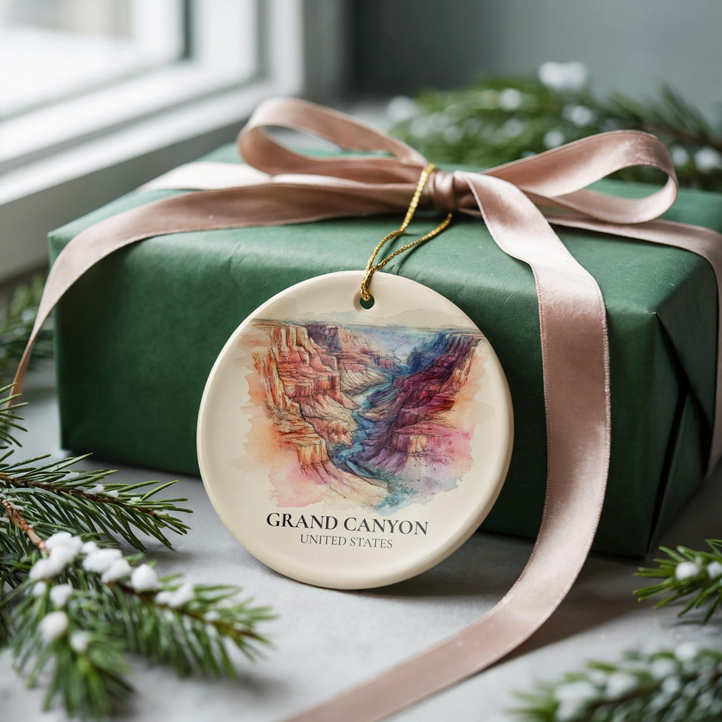 Grand Canyon United States Personalized Watercolor Ornament, Custom Ceramic Christmas gift, Travel Keepsake - CuteBeePix