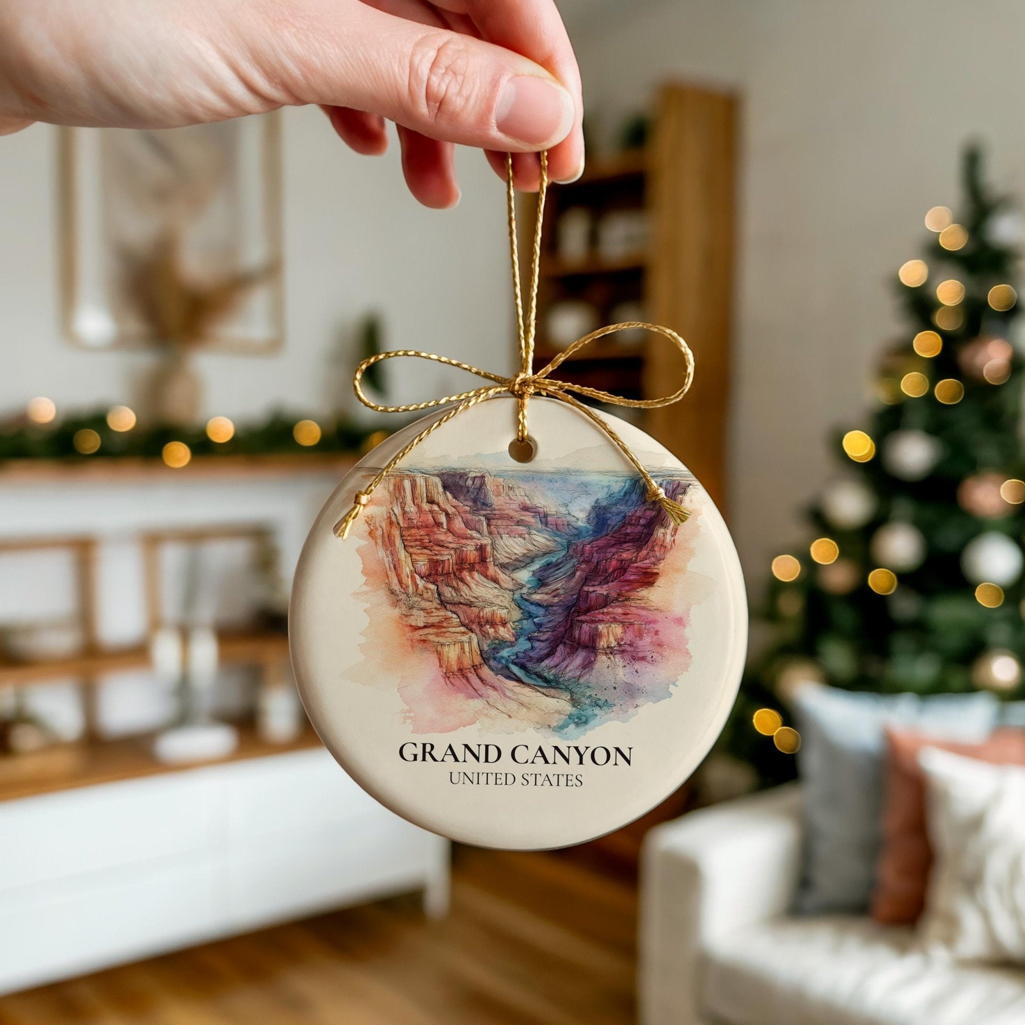 Grand Canyon United States Personalized Watercolor Ornament, Custom Ceramic Christmas gift, Travel Keepsake - CuteBeePix