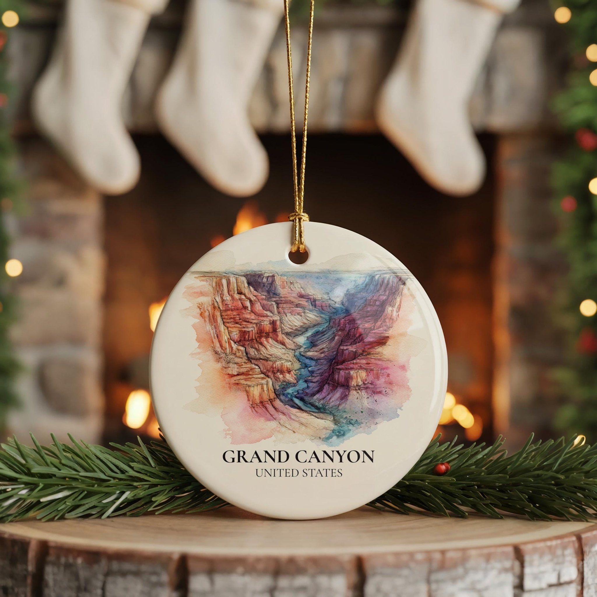 Grand Canyon United States Personalized Watercolor Ornament, Custom Ceramic Christmas gift, Travel Keepsake - CuteBeePix
