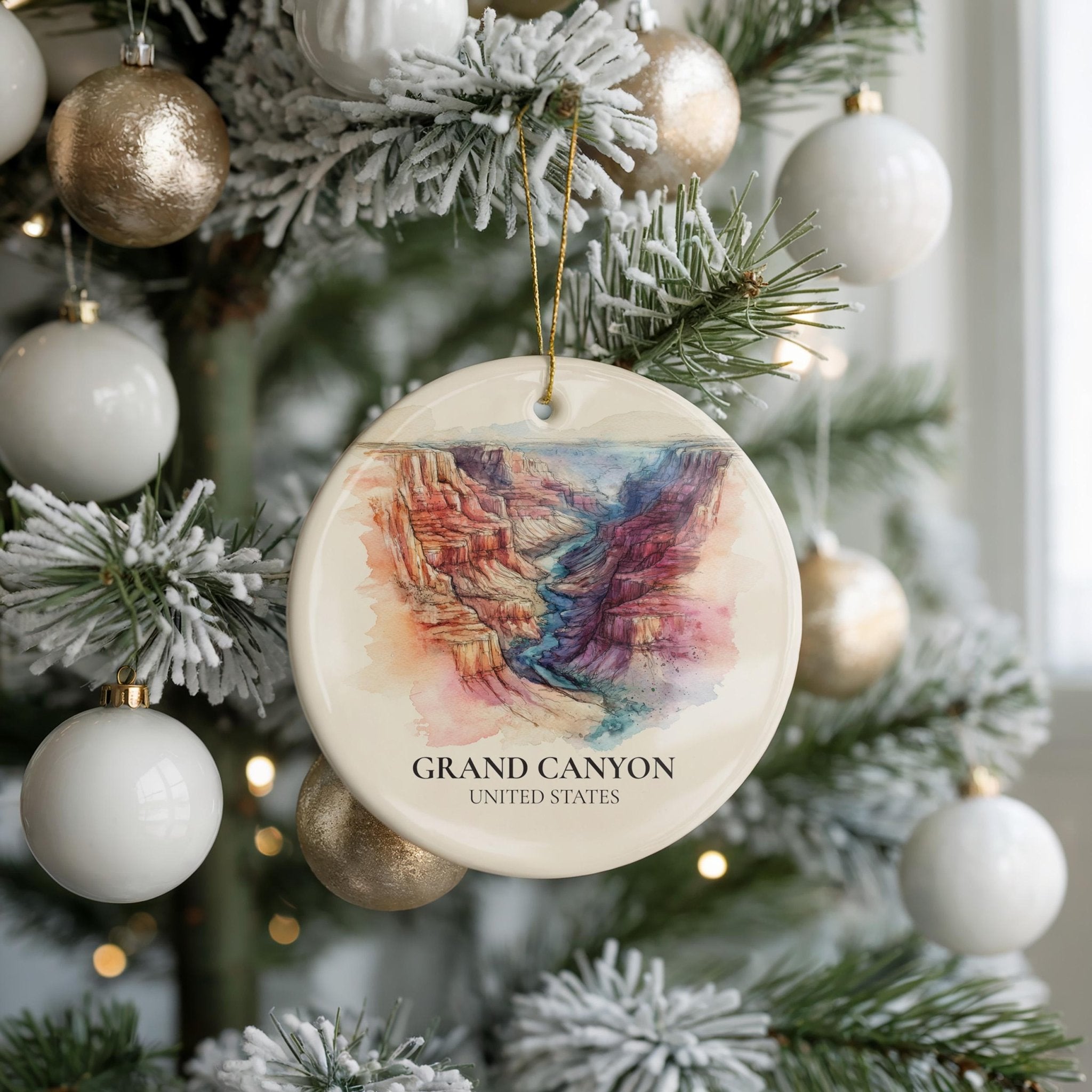 Grand Canyon United States Personalized Watercolor Ornament, Custom Ceramic Christmas gift, Travel Keepsake - CuteBeePix