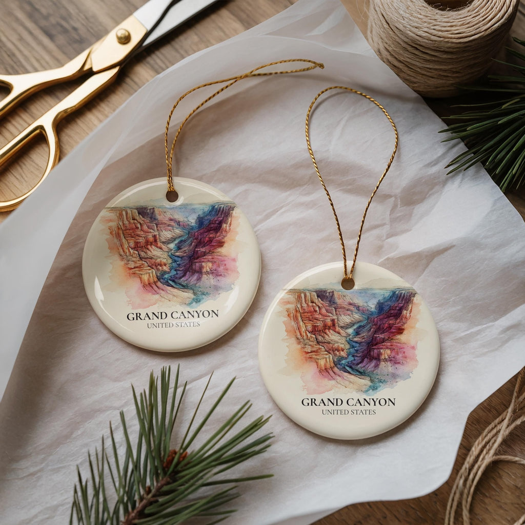 Grand Canyon United States Personalized Watercolor Ornament, Custom Ceramic Christmas gift, Travel Keepsake - CuteBeePix