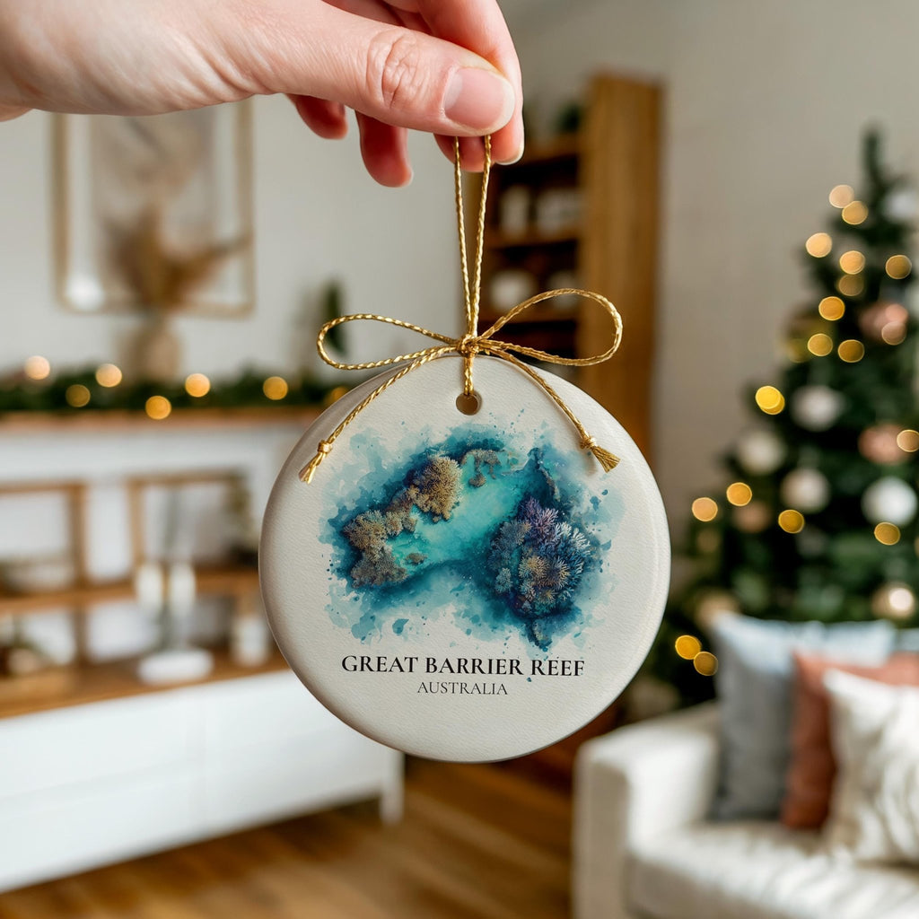 Great Barrier Reef Australia Personalized Watercolor Ornament, Custom Ceramic Christmas gift, Travel Keepsake - CuteBeePix