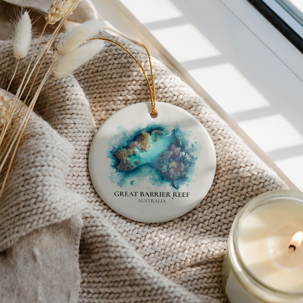 Great Barrier Reef Australia Personalized Watercolor Ornament, Custom Ceramic Christmas gift, Travel Keepsake - CuteBeePix