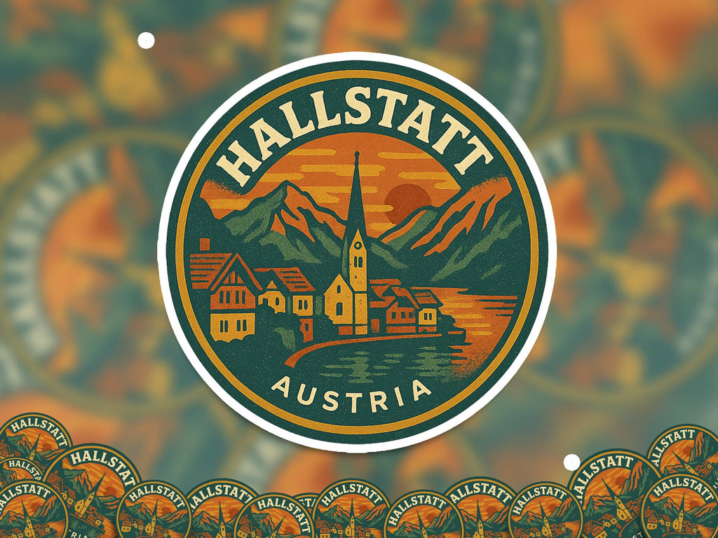 Hallstatt Austria Sticker Kiss - Cut Vinyl, Waterproof Decal, Retro Travel Lover Collection - CuteBeePix