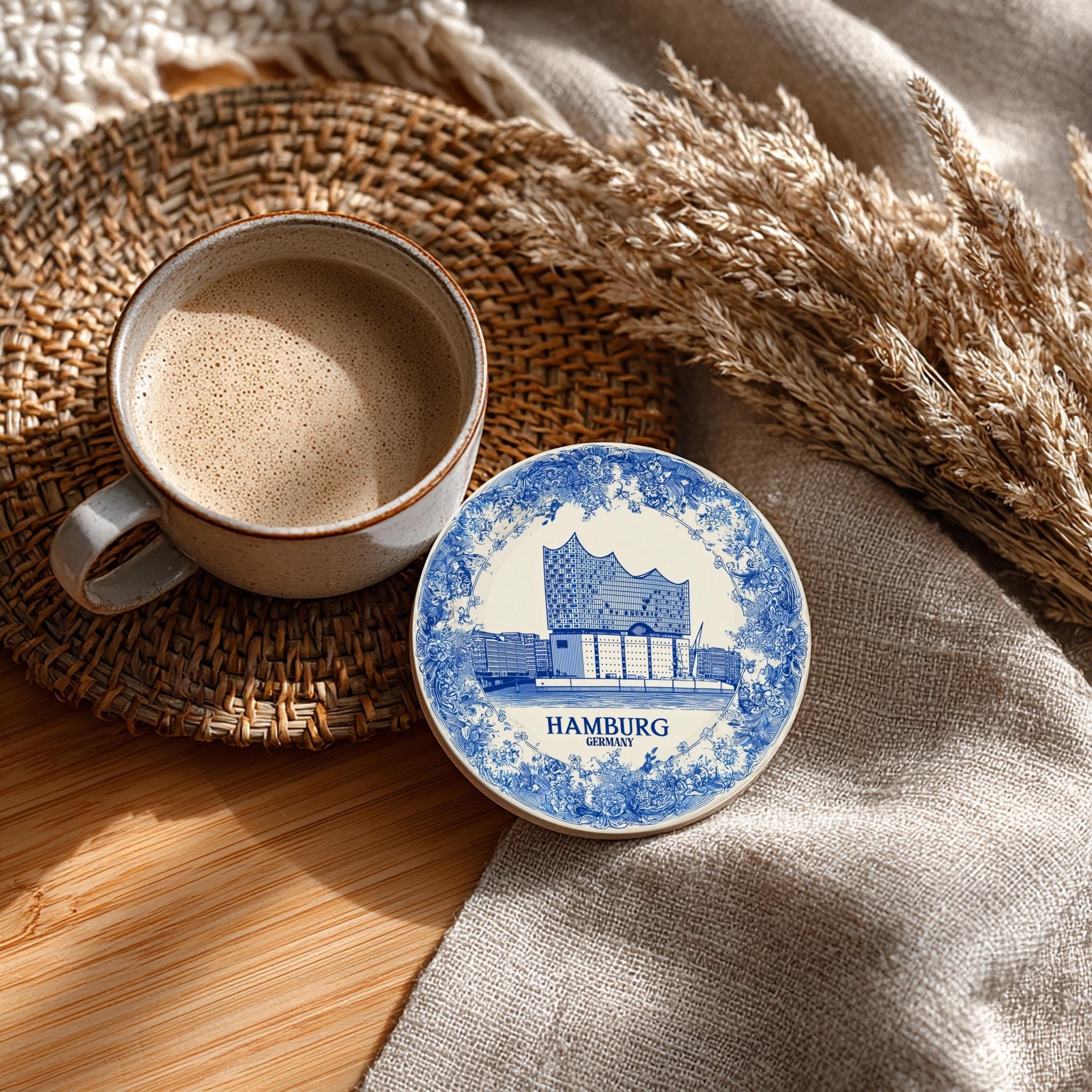 Hamburg Germany Delftware Ceramic Coaster, Blue White Travel Gift, Vintage Home Decor Collectible - CuteBeePix
