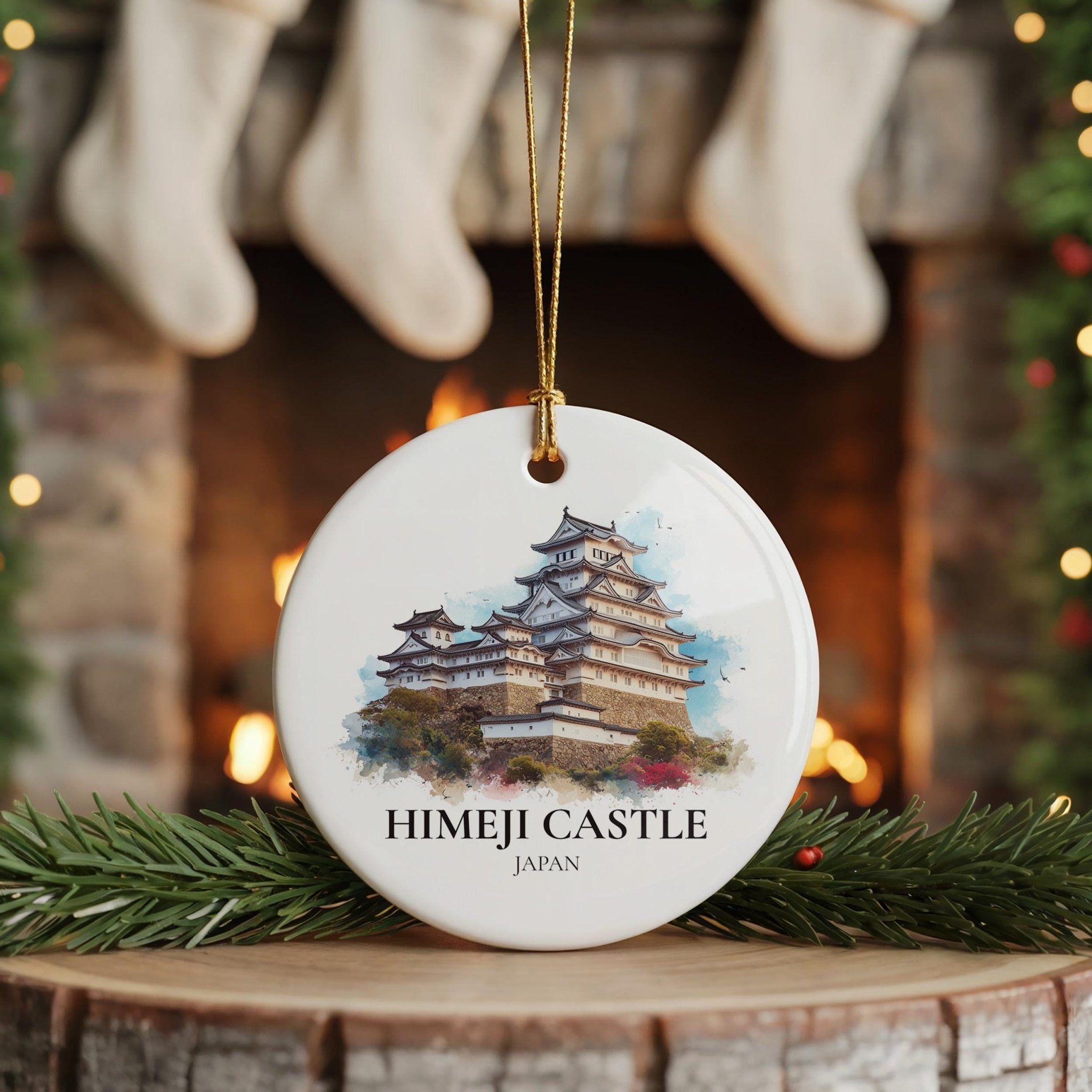 Himeji Castle Watercolor Ornament Japan Personalized, Custom Ceramic Christmas gift, Travel Keepsake - CuteBeePix