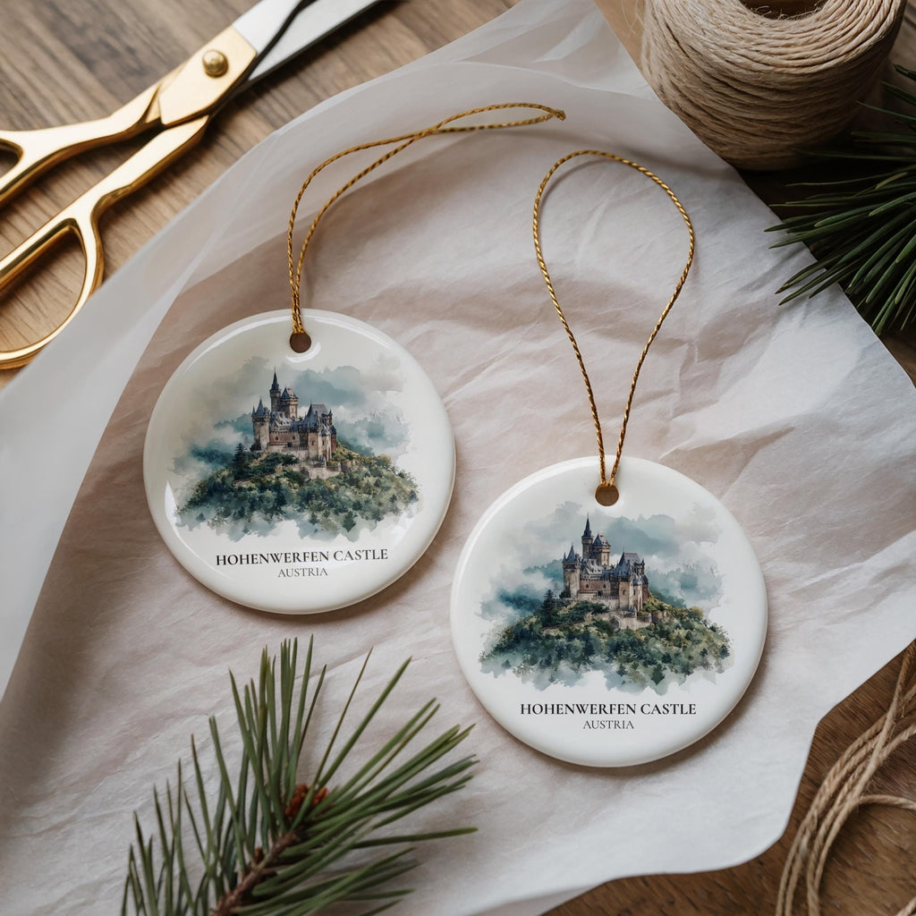 Hohenzollern Castle Germany Personalized Watercolor Ornament, Custom Ceramic Christmas gift, Travel Keepsake - CuteBeePix