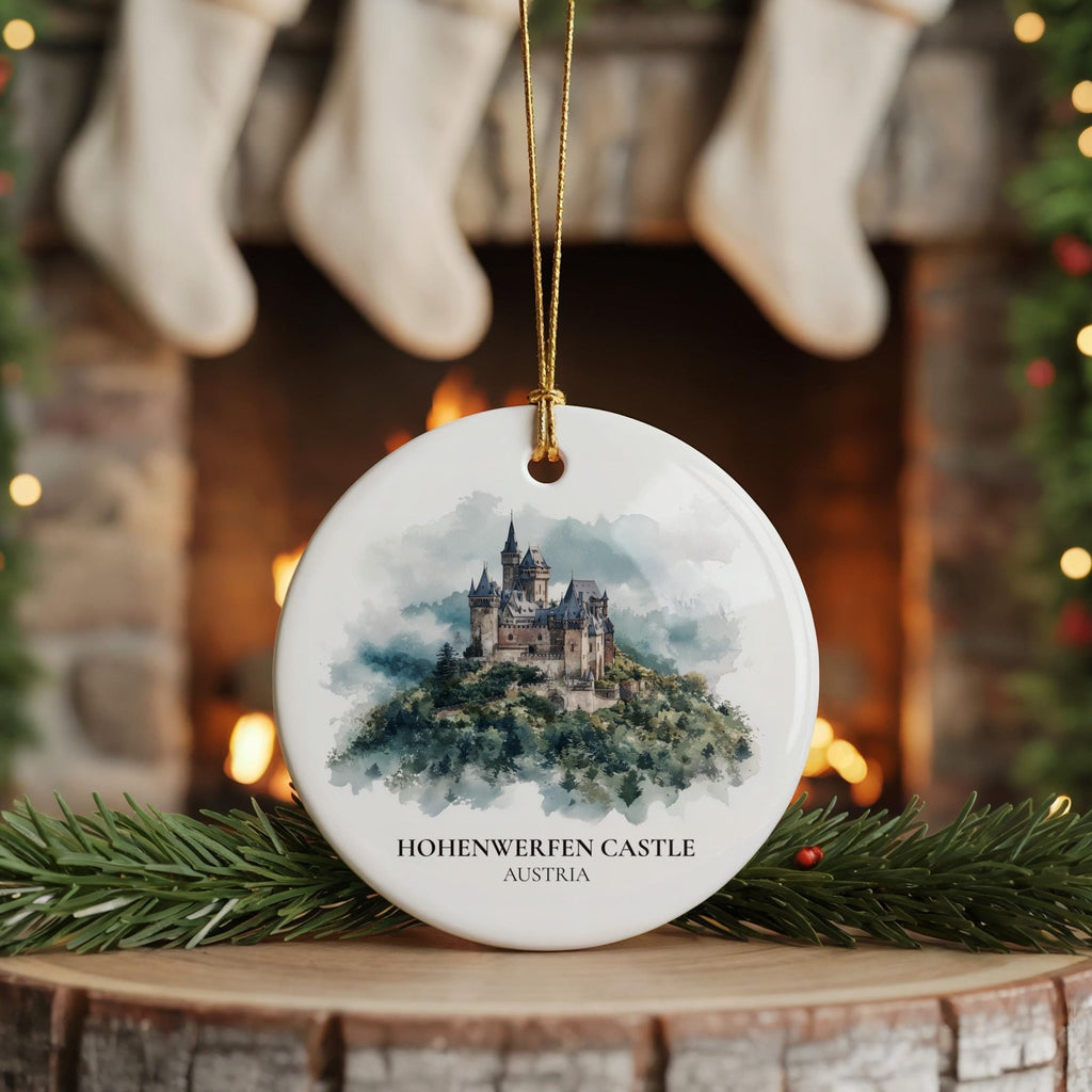 Hohenzollern Castle Germany Personalized Watercolor Ornament, Custom Ceramic Christmas gift, Travel Keepsake - CuteBeePix