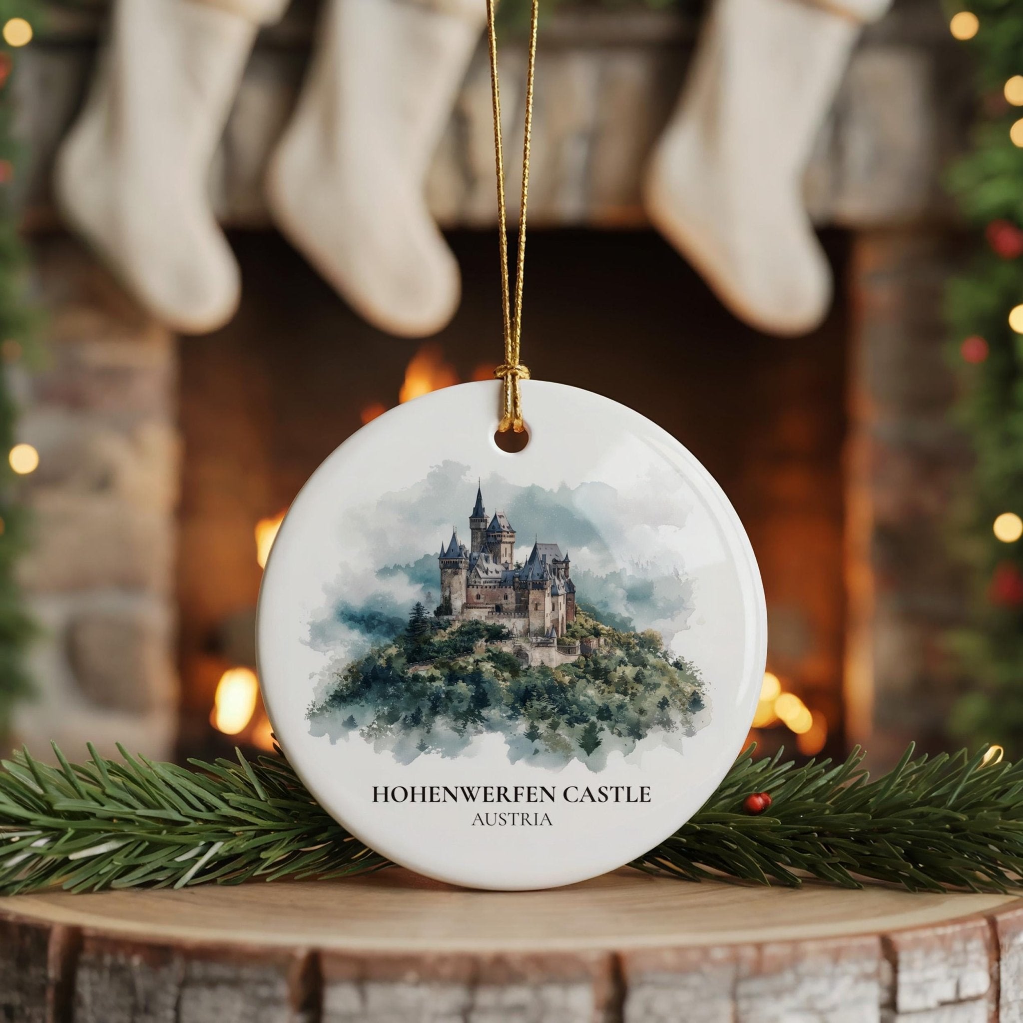 Hohenzollern Castle Germany Personalized Watercolor Ornament, Custom Ceramic Christmas gift, Travel Keepsake - CuteBeePix