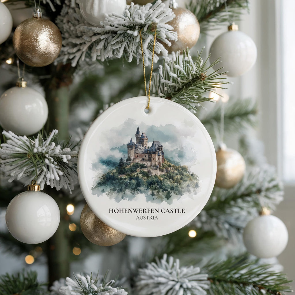 Hohenzollern Castle Germany Personalized Watercolor Ornament, Custom Ceramic Christmas gift, Travel Keepsake - CuteBeePix