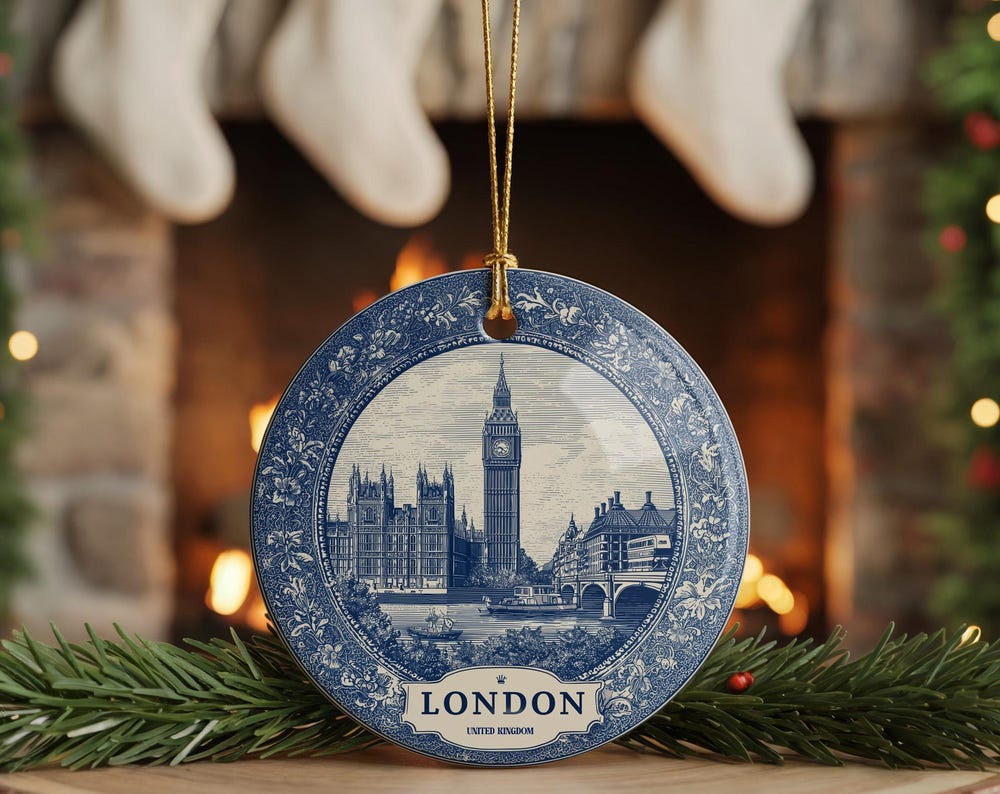 Custom London UK Ceramic Delft Ornament