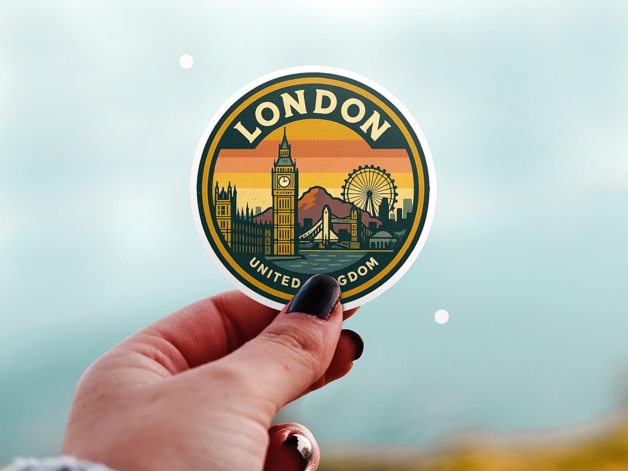 London UK Sticker Kiss-Cut Vinyl, Waterproof Decal, Retro Travel Lover Collection