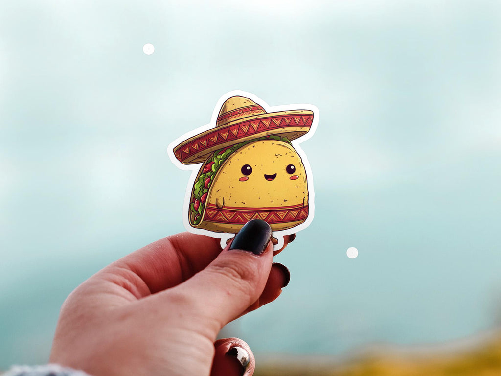 Kawaii Taco Sticker: Waterproof Vinyl Decal for Laptop, Tumbler