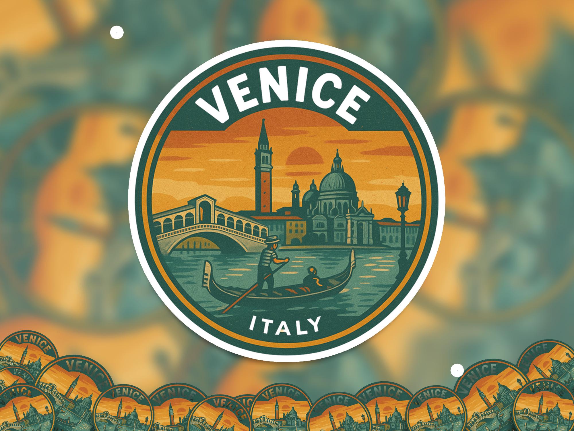 Venice Italy Sticker: Retro Vintage Waterproof Vinyl Decal for Laptop, Phone, Tumbler