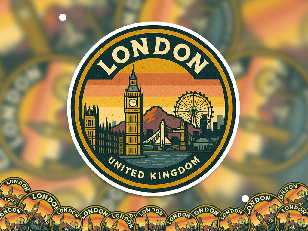 London UK Sticker Kiss-Cut Vinyl, Waterproof Decal, Retro Travel Lover Collection