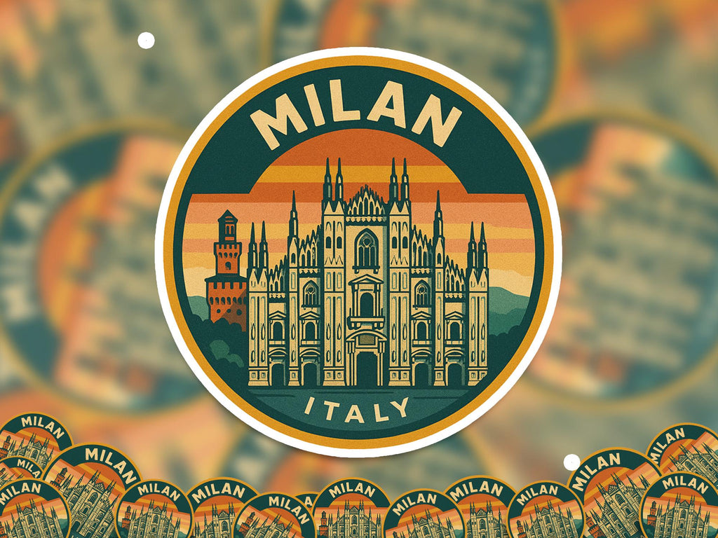 Milan Italy Vinyl Sticker Decal: Retro Travel Art
